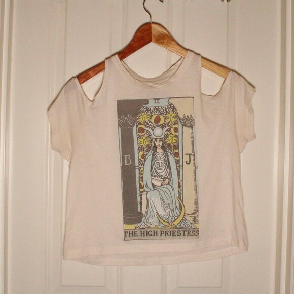 PacSun Doe cut out t shirt cropped cold shoulder tarot size large - Picture 1 of 3